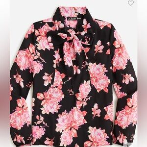 J Crew Midnight Rose Tie Neck Blouse